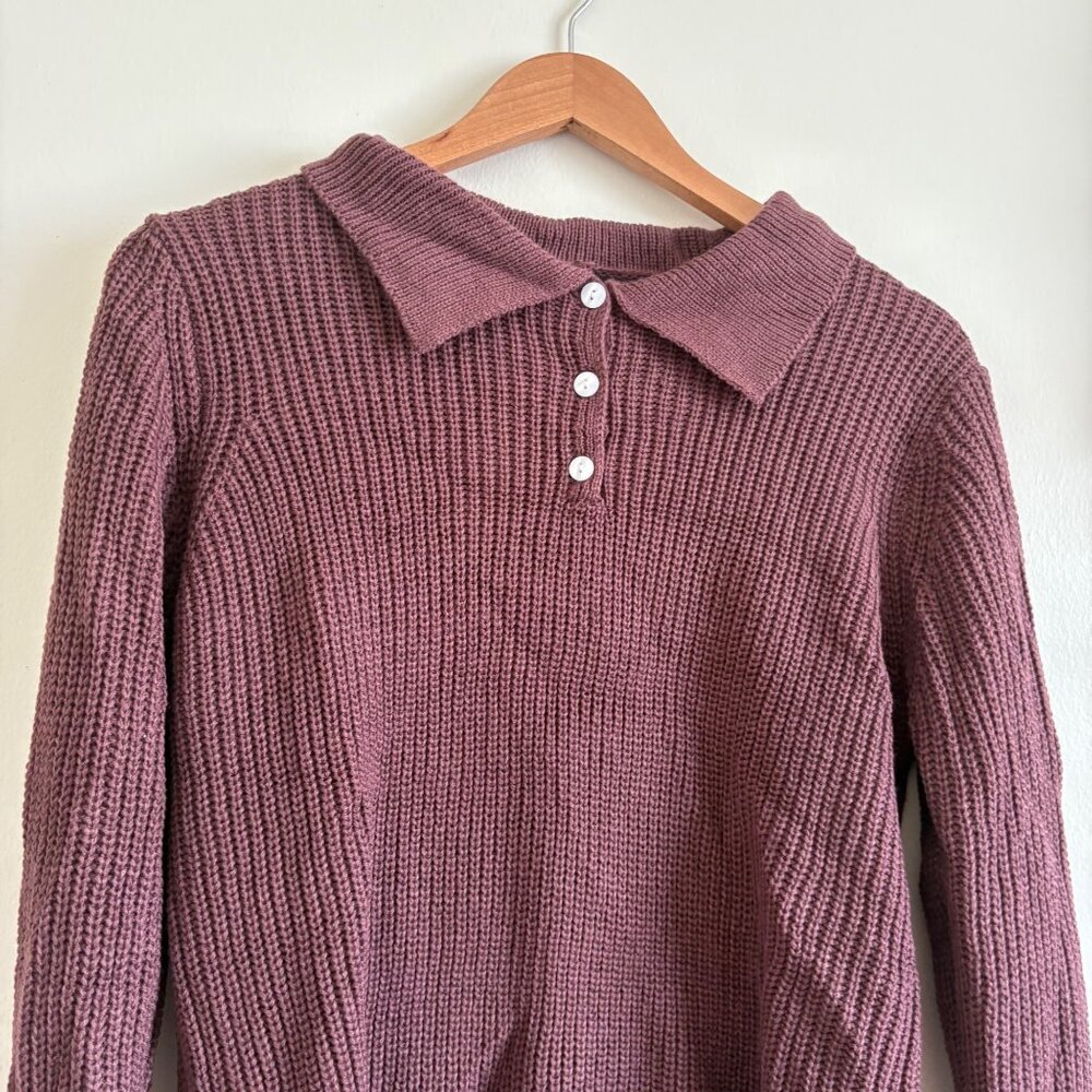 Shein Cable Knit Front Button Pullover Collared S… - image 3